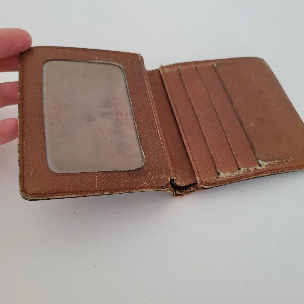 Louis Vuitton Monogram Bifold Wallet Brown Canvas ID Window France Vintage